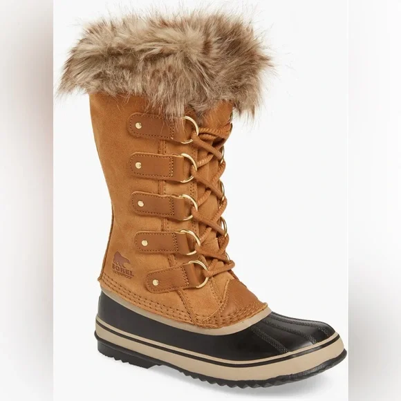 New Sorel Joan of Arctic Faux Fur Waterproof Snow Boot in Camel Brown Suede - Picture 1 of 10